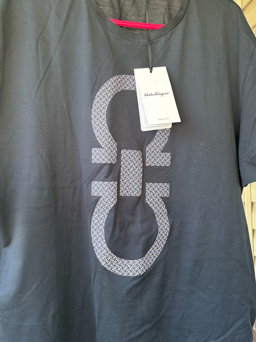 Salvatore Ferragamo Black Short‑Sleeve Tee with White Logo Motif